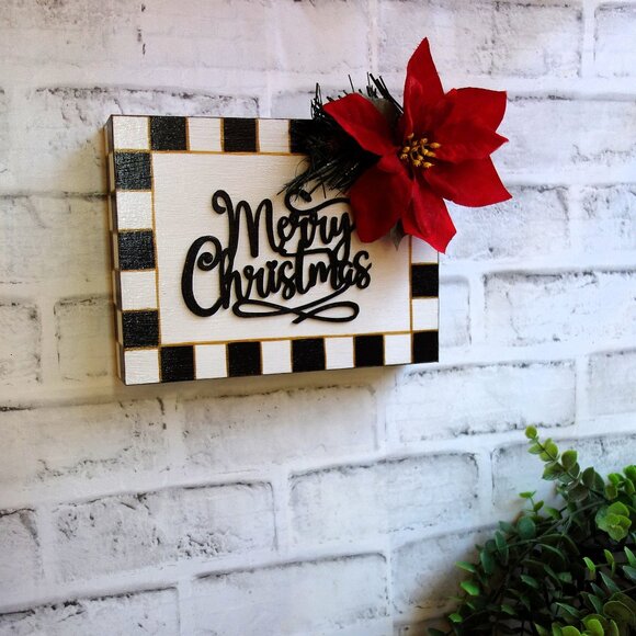 Rustic Checked Christmas Sign Mackenzie Inspired Buffalo Check Ornament - Picture 3 of 10